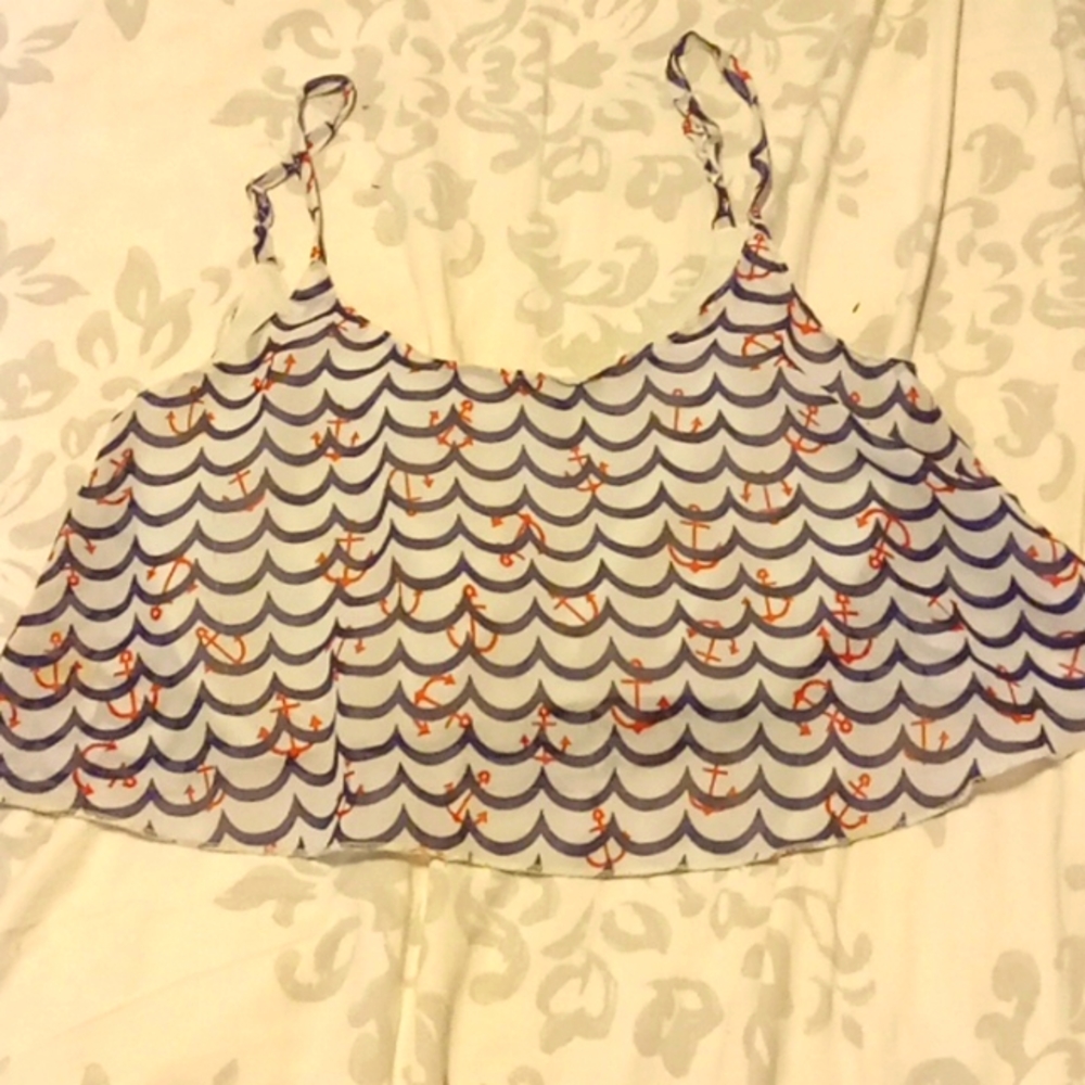 Red white and blue anchor crop top